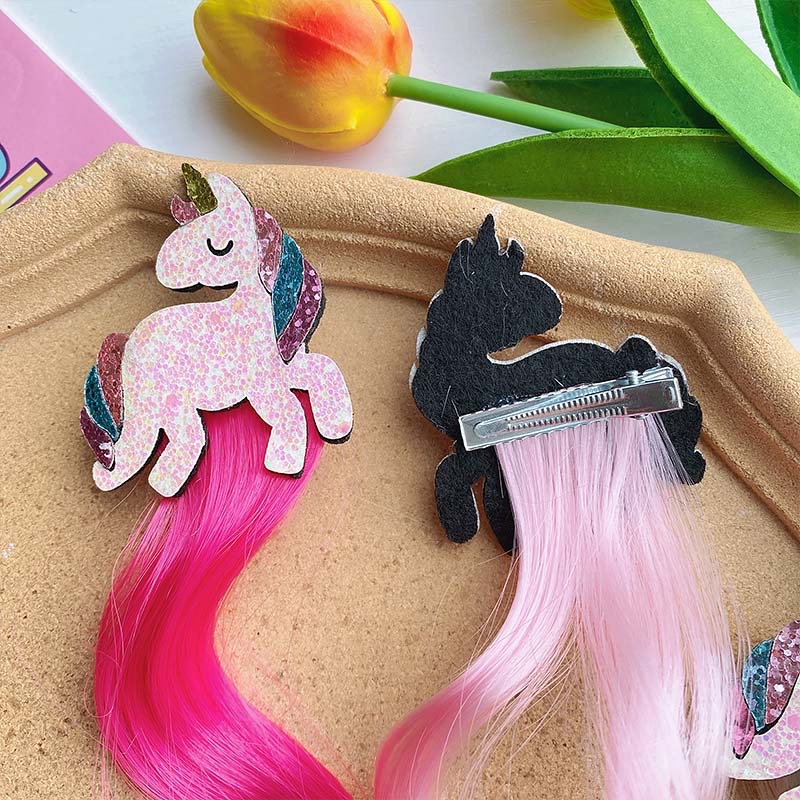 W15 Princess Children's wig hairpin, cute and adorable headwear, rainbow wings, unicorn, five-pointed star, mesh, bow, wig hairpin, girl, princess, trendy girl, wig with braid, hair band headwear detail image 5