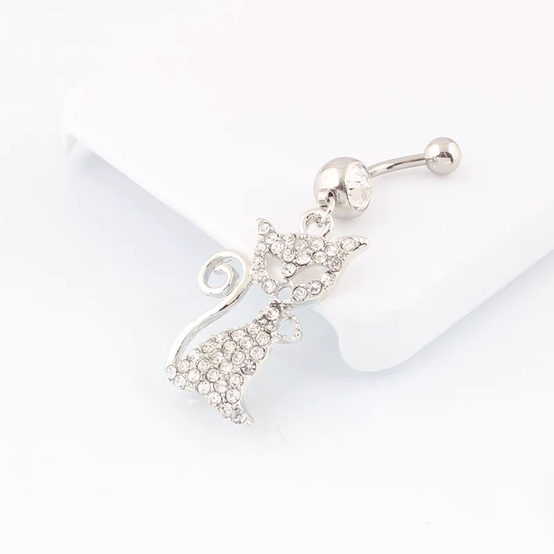 佳倩Body piercing欧美韩版医用不锈钢脐环猫咪吊坠脐环产品图