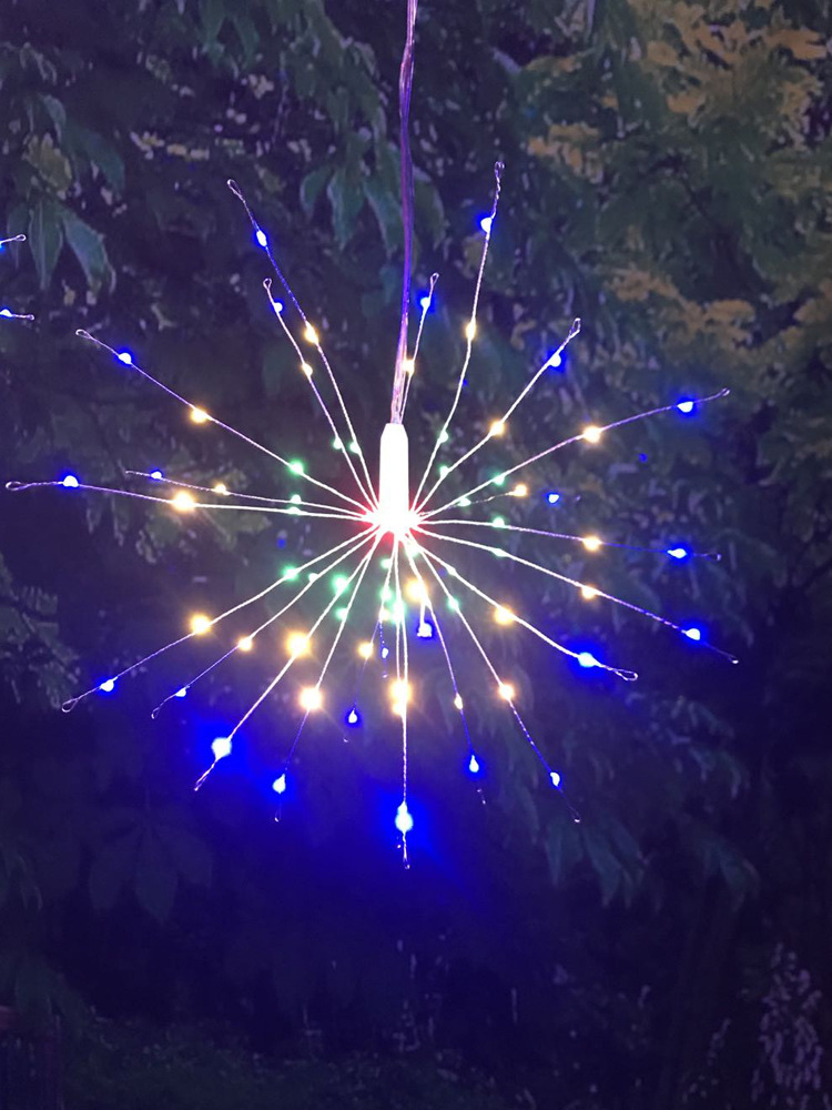 New solar smoke lamp, led explosion lamp, room full sky star decorative copper wire lamp string, outdoor courtyard hanging lamp, 120 lamp, battery model with remote control, color Item Picture