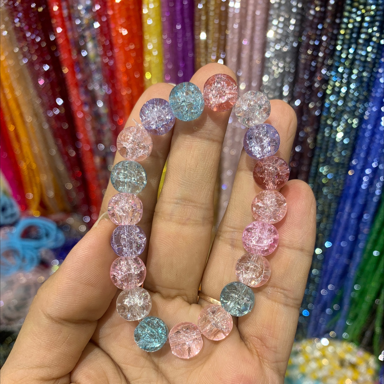 "Flower Bead Seven-color bracelet, candy-colored Korean version simple crystal bracelet, bestseller Hongtao Accessories -018. details Picture
