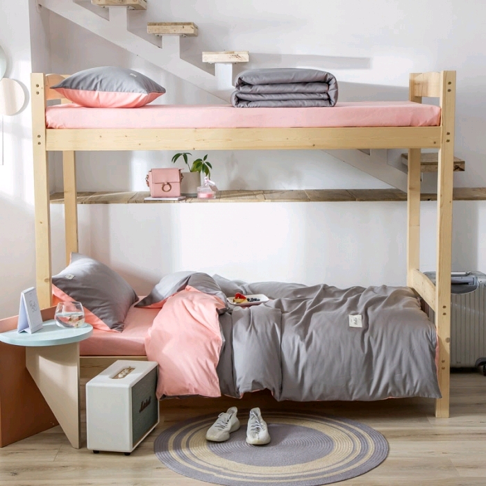 Solid color and color-blocking all-cotton genuine student dormitory three-piece set, bunk bed six-piece set 10