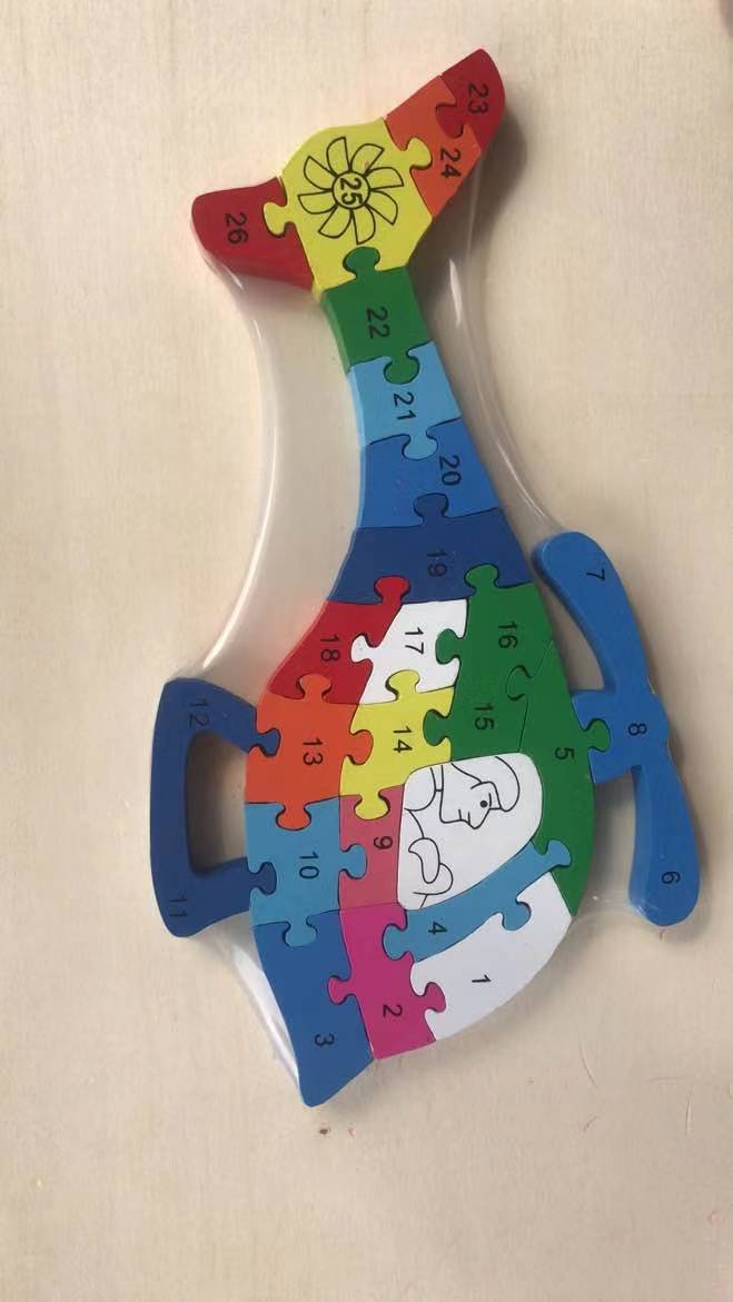 Educational Enlightenment 26 English Letter and Number Recognition Wooden Puzzle Building Blocks Children's Toys 2 details Picture
