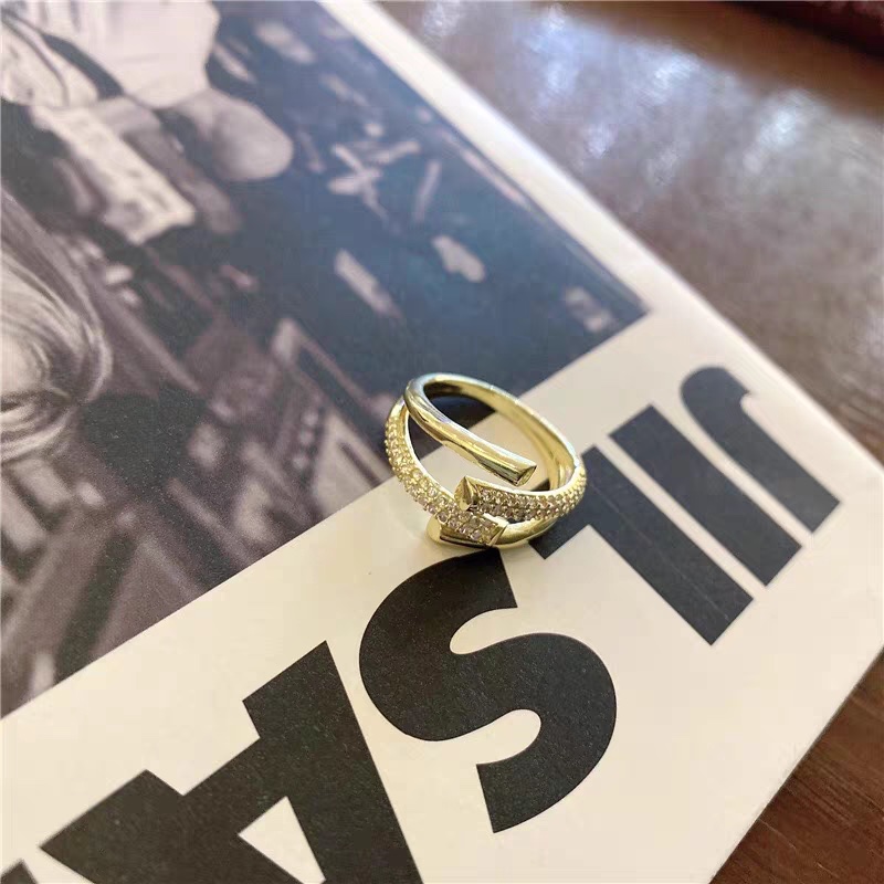 A new Korean zircon micro-set style, adjustable opening, uniform size design, cold style gold-plated index ring detail image 2