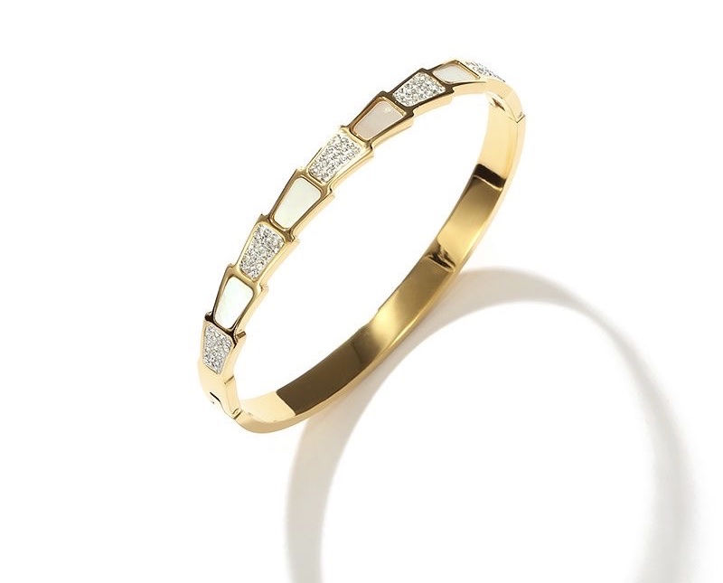 Chenglong Jewelry 2021 New Style Women's rose gold Full diamond White mother-of-pearl snake bone niche Internet Celebrity bracelet Titanium steel non-fading B0007-95 detail image 3