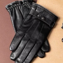 Men's leather gloves winter plus fleece warm cycling winter touch screen cycling winter sheepskin gloves for men