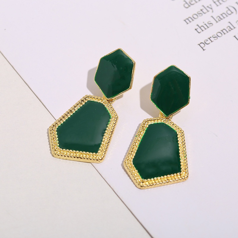 Retro green diamond earrings, French charm. thumbnail