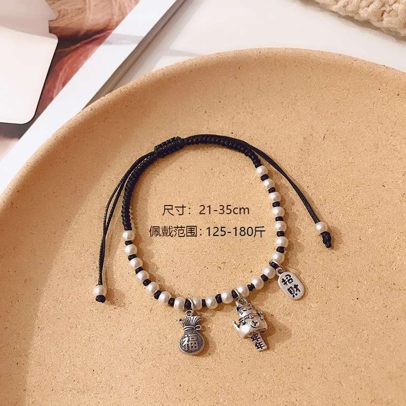 The Jingpoli brand imported Korean wax thread is hand-woven into the CAI Lai Fu anklet details Picture