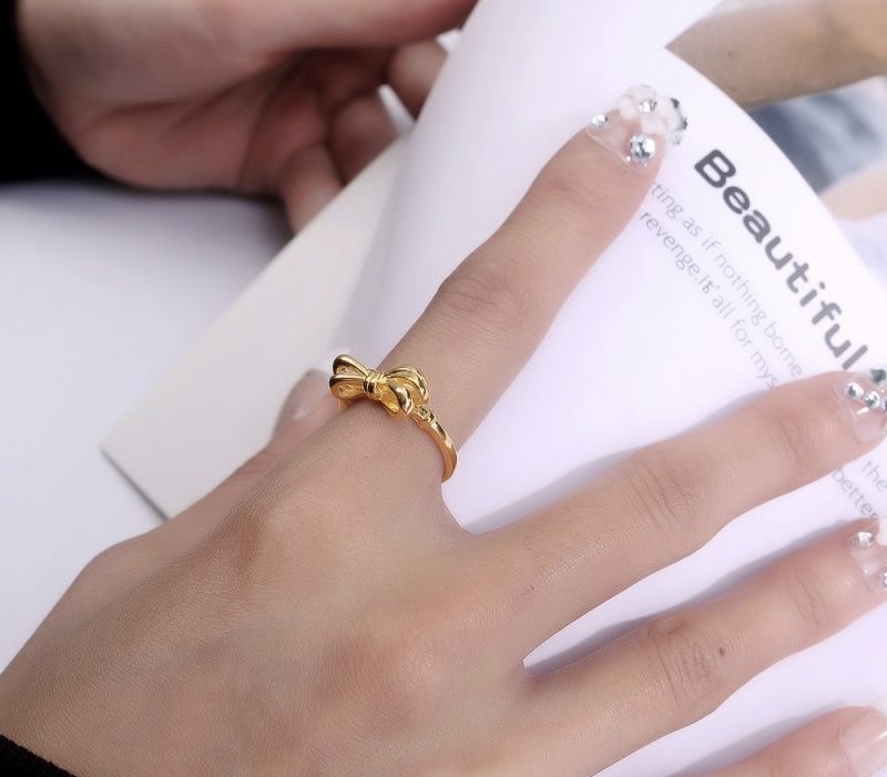 Chenglong Jewelry's Japanese and Korean style gold-plated bow ring, ins, cold style, simple and individual open women's ring CL0129.3-22.5 details Picture