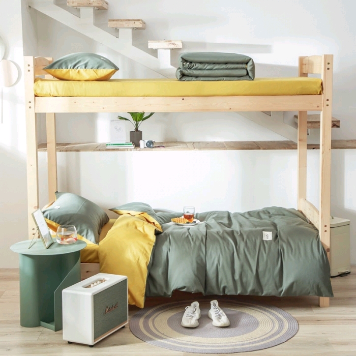 Solid color and color-blocking all-cotton genuine student dormitory three-piece set, dormitory bunk bed six-piece set 7