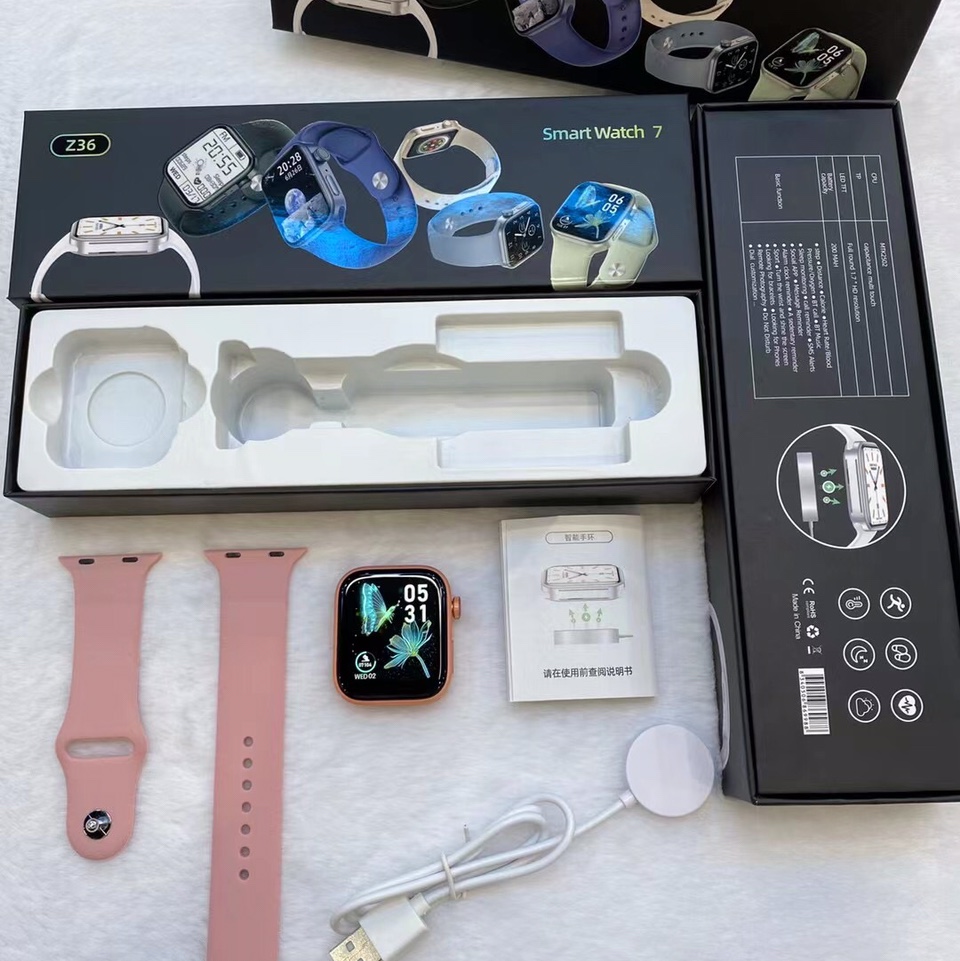 Z36/Watch7 The latest and cheapest wireless charging smart watch, 1.7 screen, dual buttons with rotary encoder, custom dial, multi-language, with split screen, add new