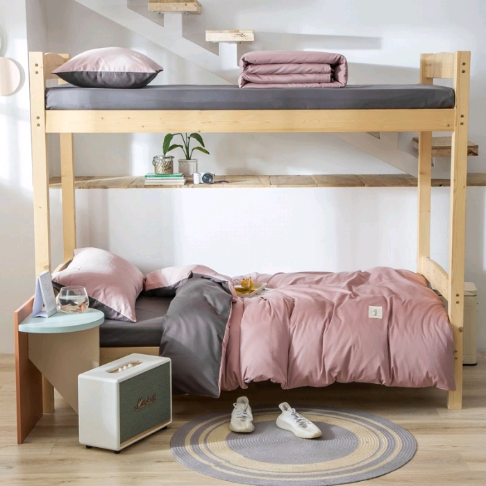 Solid color and color-blocking all-cotton genuine student dormitory three-piece set, bunk bed six-piece set, 18
