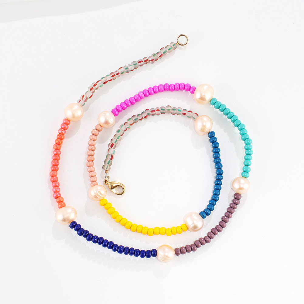 Rice beads freshwater pearls mixed wear rainbow necklace jewelry wholesale