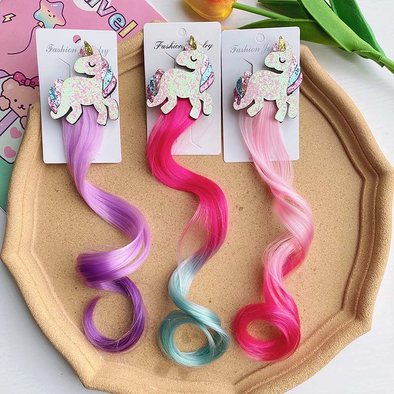 W15 Princess Children's wig hairpin, cute and adorable headwear, rainbow wings, unicorn, five-pointed star, mesh, bow, wig hairpin, girl, princess, trendy girl, wig with braid, hair band headwear detail image 4