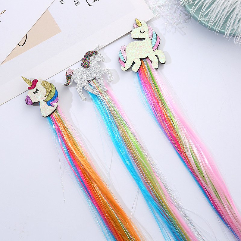 W10 Princess Children's wig hairpin, cute and adorable headwear, rainbow wings, unicorn, five-pointed star, mesh, bow, wig hairpin, girl, princess, trendy girl, wig with braid, hair band headwear detail image 13