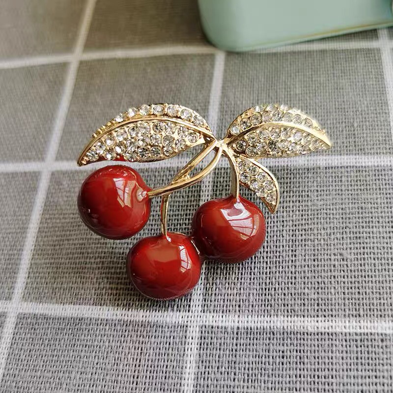 Rhinestone cherry brooch thumbnail