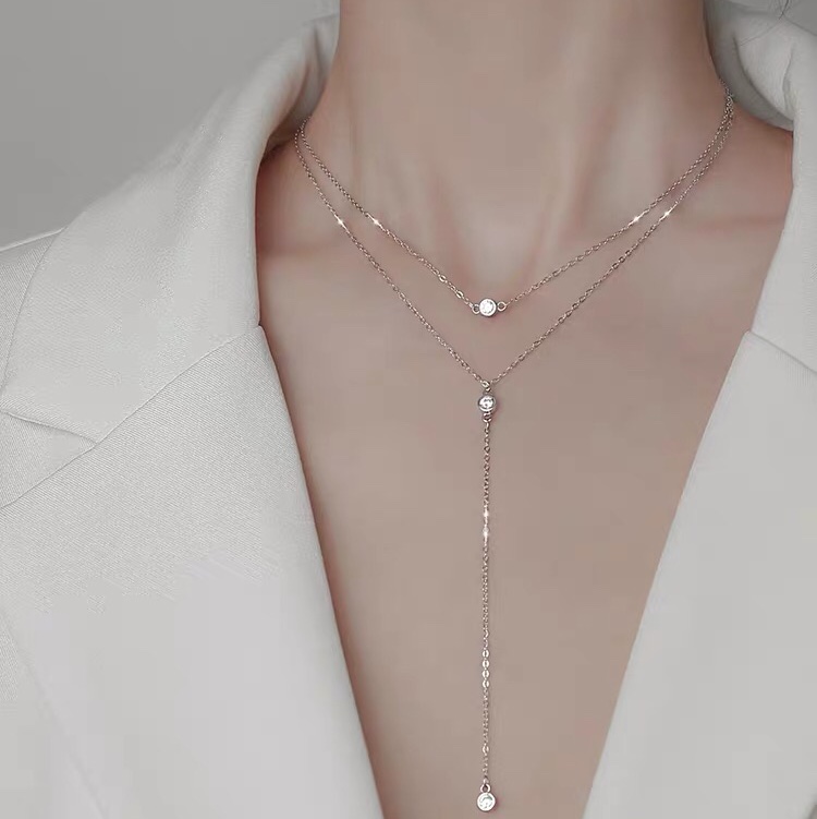 Double-layer titanium steel necklace for women, long style, Japanese and Korean style