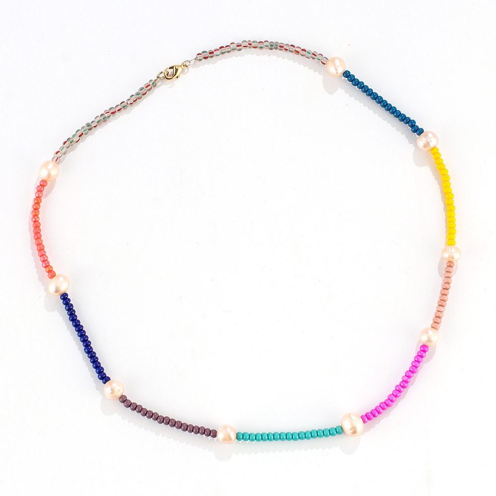 Rice beads freshwater pearls mixed wear rainbow necklace jewelry wholesale 3