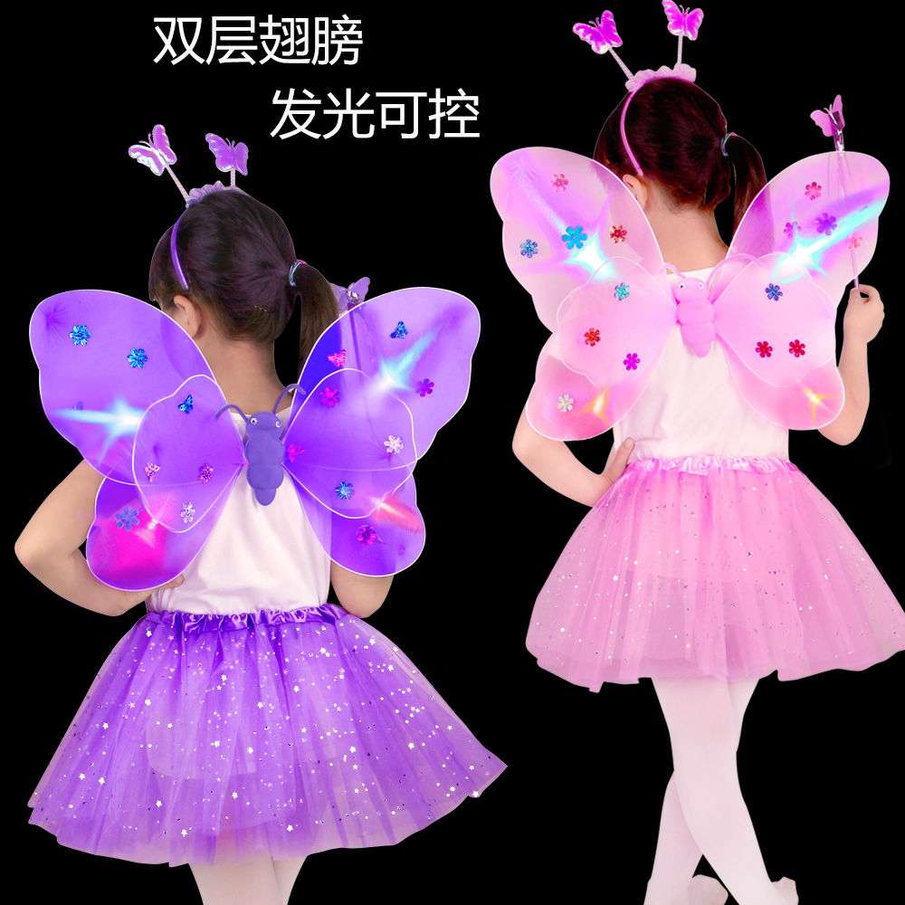 儿童节亮灯蝴蝶天使翅膀小女孩背的公主裙魔法棒演出装扮玩具服装详情图1