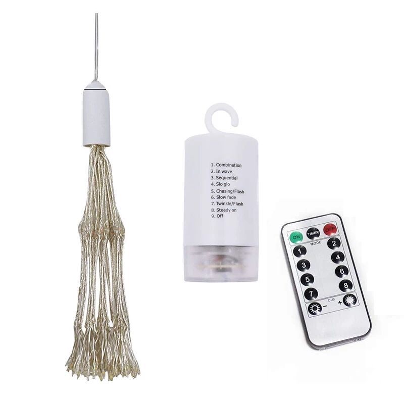 New solar smoke lamp, led explosion lamp, room full sky star decorative copper wire lamp string, outdoor courtyard hanging lamp, 120 lamp, battery model with remote control, color Specification image