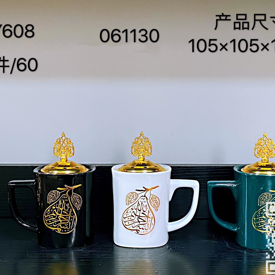 新款水杯形陶瓷合金带盖香炉 家居摆件 工艺品Y608