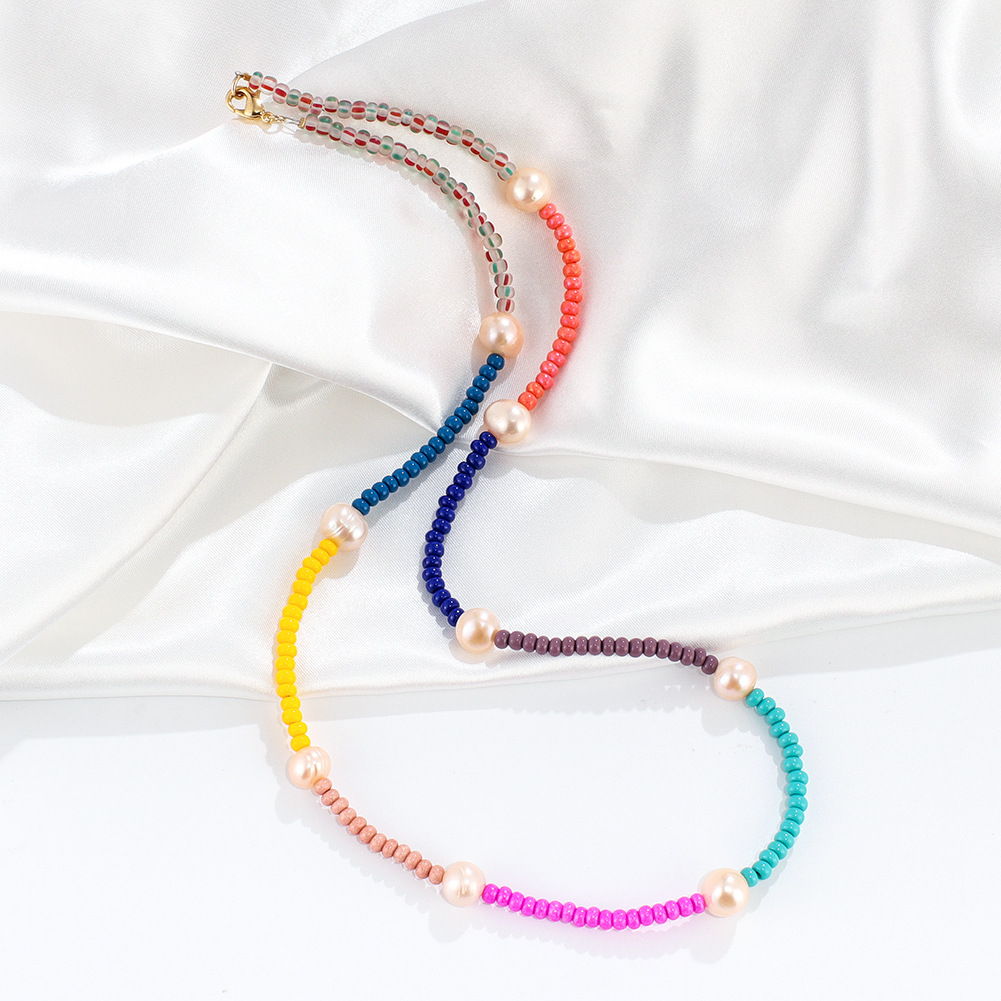Rice beads freshwater pearls mixed wear rainbow necklace jewelry wholesale 4