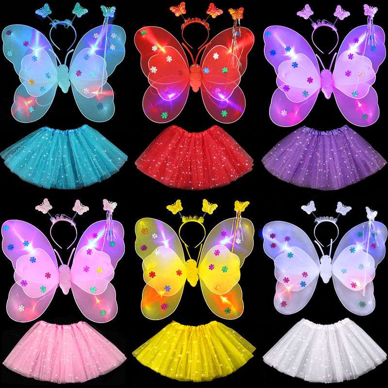 儿童节亮灯蝴蝶天使翅膀小女孩背的公主裙魔法棒演出装扮玩具服装详情图2