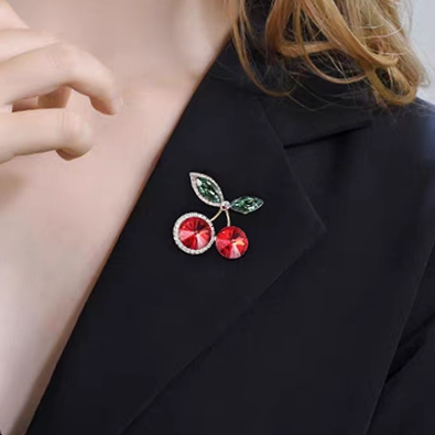 Satellite diamond cherry brooch