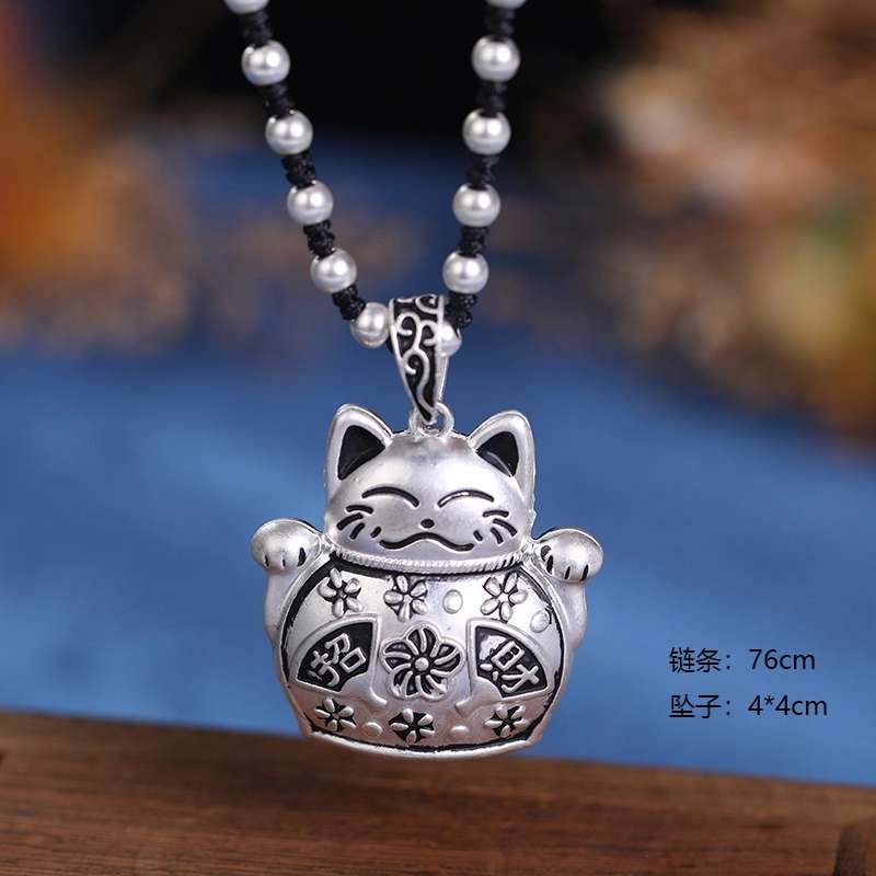 Jingpuli Accessories HY118 Pure hand-woven Korean imported wax thread Trendy, year after year abundance brings wealth and treasures long sweater chain pic 3