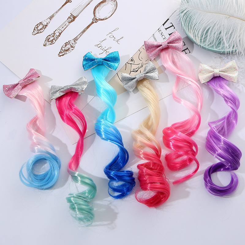 W13 Princess Children's wig hairpin, cute and adorable headwear, rainbow wings, unicorn, five-pointed star, mesh, bow, wig hairpin, girl, princess, trendy girl, wig with braid, hair band headwear detail image 1