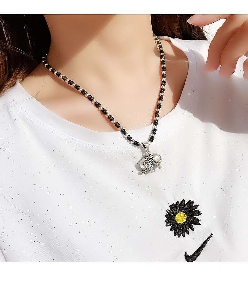 晶珀丽饰品纯手工编织韩国进口蜡线潮流吉祥如意锁骨链详情图6