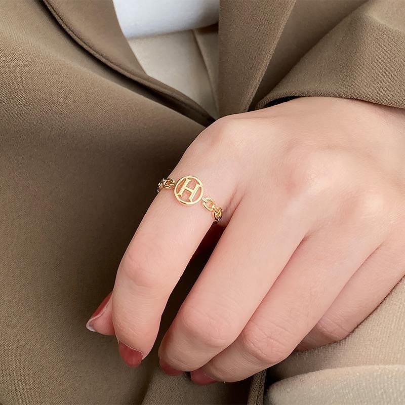 Chenglong Jewelry's imitation big brand letter ring for women's ins, trendy, fashionable and individual open index finger ring, light luxury and niche design, exquisite ring CL01179-20 Item Picture