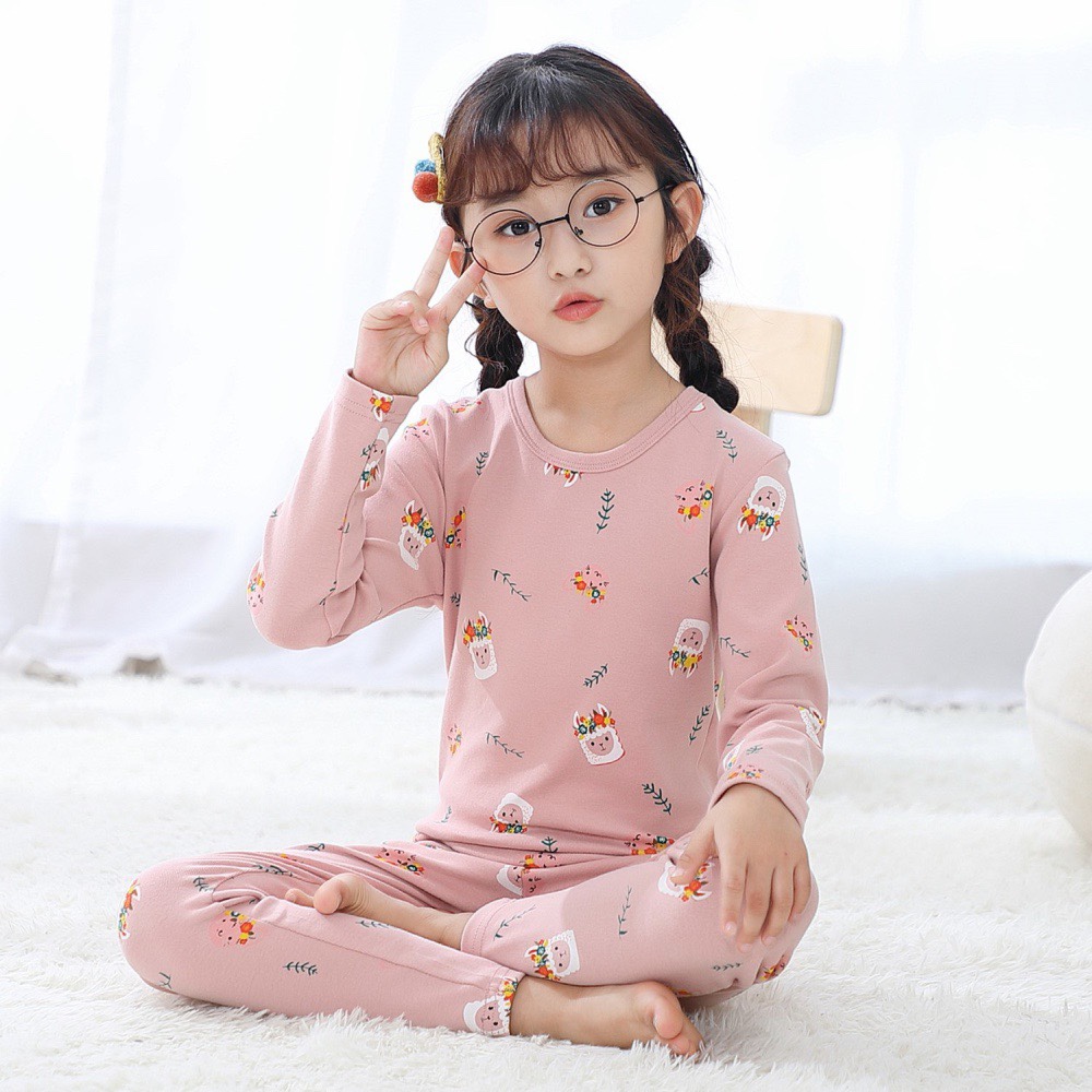 舒绒彩棉加厚儿童保暖内衣套装 8051  纯棉中大童秋衣秋裤女童装