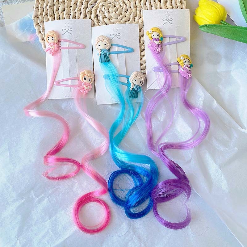 W22 Star Crown Princess Children's Wig Hair Clip, Cute and Adorable headwear, Cute Rainbow Wings Unicorn Five-pointed Star Mesh Bow Wig Hair clip, Girl Princess Trendy Girl wig with braid Hair band Headwear details Picture