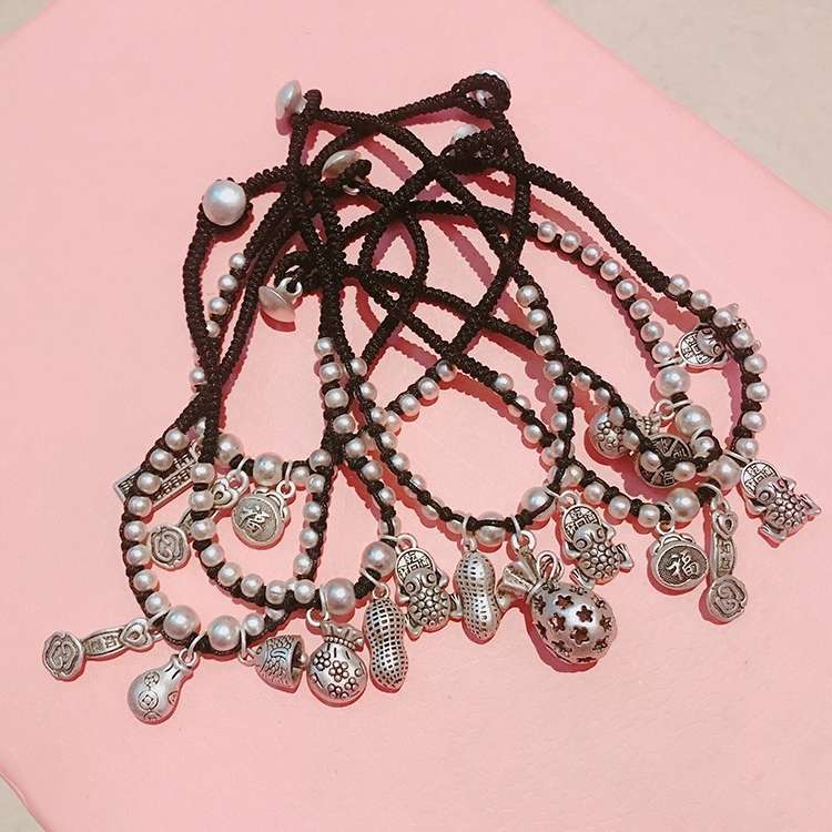 Jingpuli brand imported Korean wax thread hand-woven trendy anklets for wealth and good fortune details Picture
