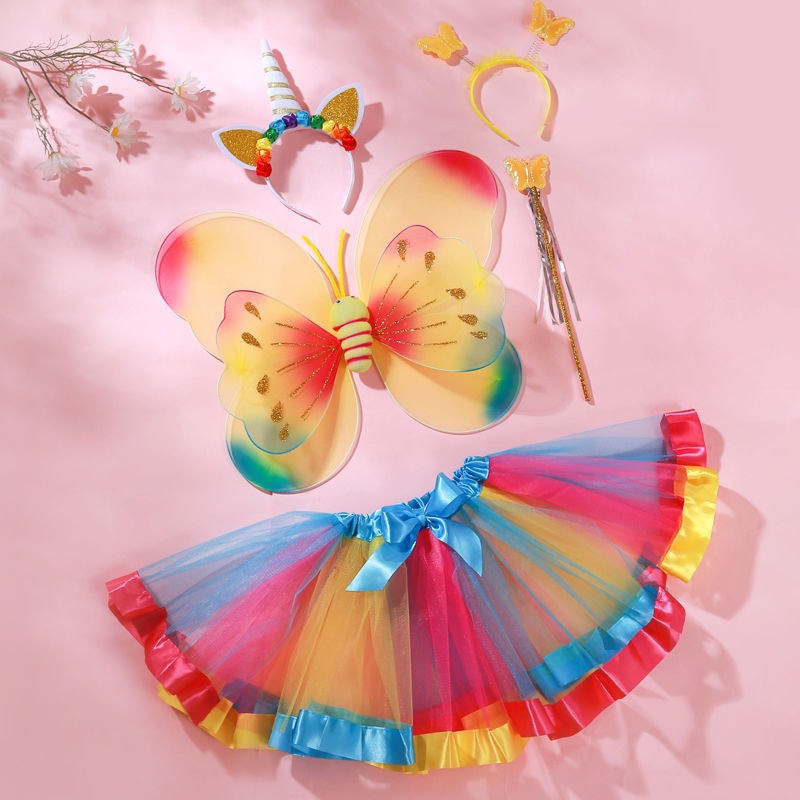 Children's Day lights butterfly angel wings little girl back princess dress magic wand show dress toy costume 5