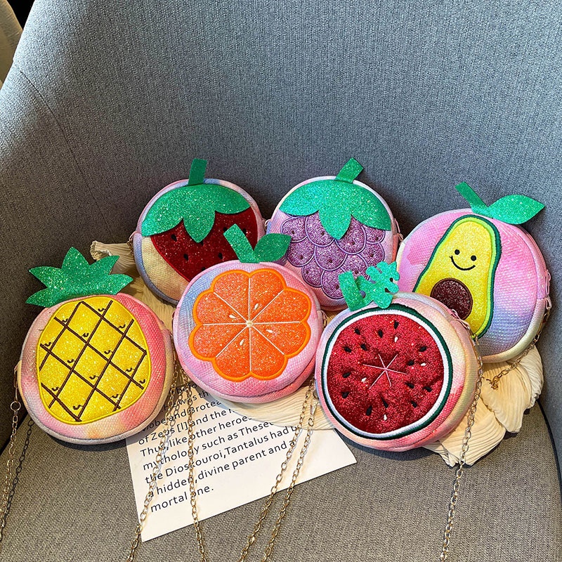 2021 Summer New Style cute and creative round chain bag, cute single-shoulder crossbody small bag, popular fruit coin purse, Jinquan 0801