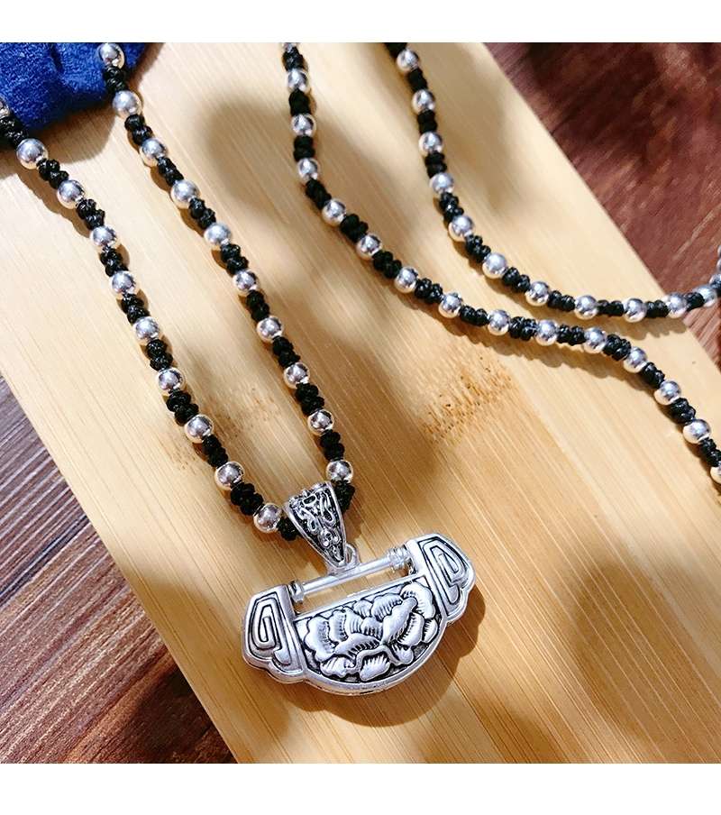 Jingpuli Accessories HY133 Pure hand-woven Korean imported wax thread, trendy daily progress, golden fortune, treasure long sweater chain pic 16