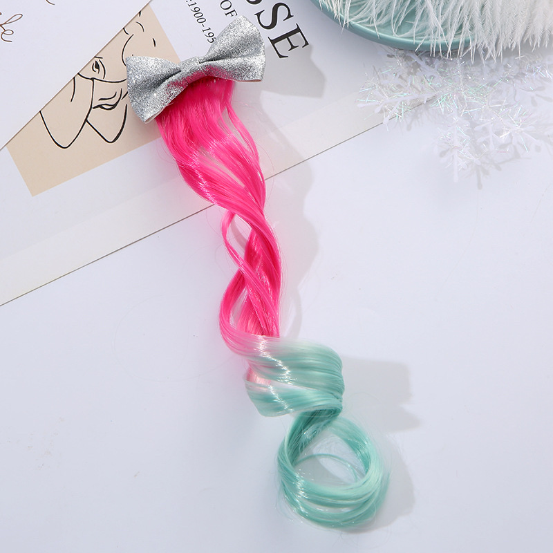 W13 Princess Children's wig hairpin, cute and adorable headwear, rainbow wings, unicorn, five-pointed star, mesh, bow, wig hairpin, girl, princess, trendy girl, wig with braid, hair band headwear detail image 9