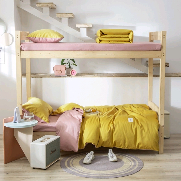 Solid color and color-blocking all-cotton genuine student dormitory three-piece set, bunk bed six-piece set 15