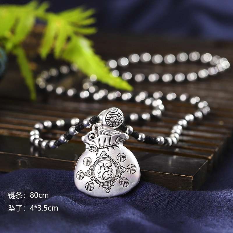 Jingpuli Accessories HY49 Pure hand-woven Korean imported wax thread Trendy Double Fish Wealth Treasure Long sweater chain pic 11