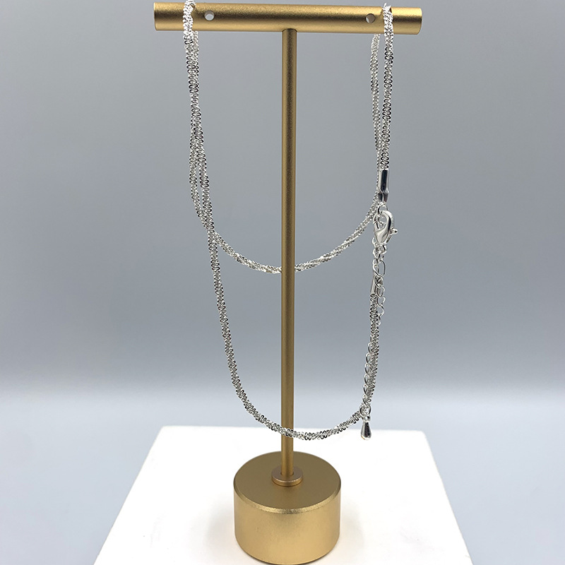 颈链毛毛虫波光粼粼满天星镀925银素圈项链闪光素链裸链 小众详情图2