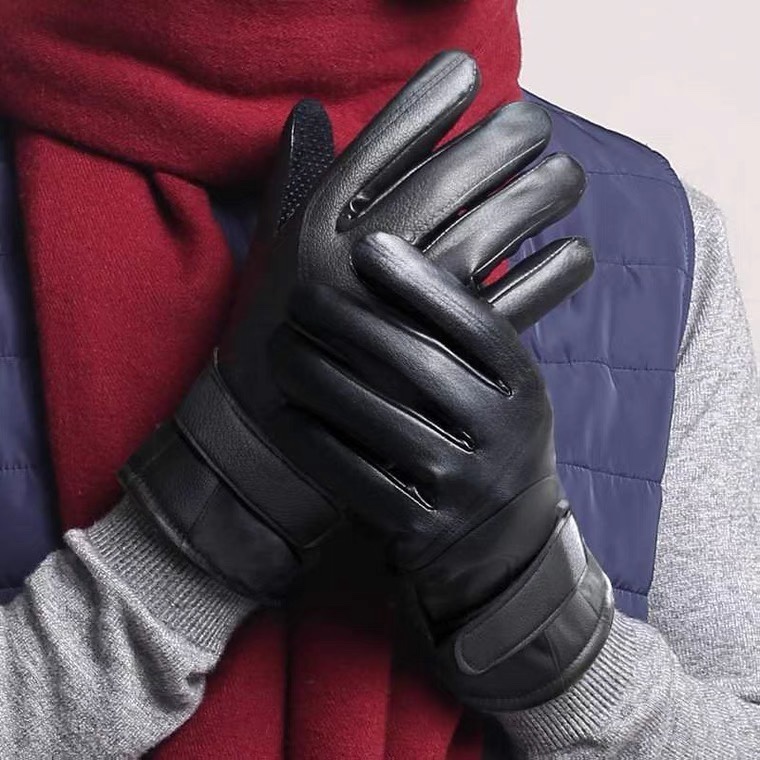Leather gloves Winter male motorcycle cycling electric bike winter cycling plus fleece thickened warm gloves plus cotton gloves
