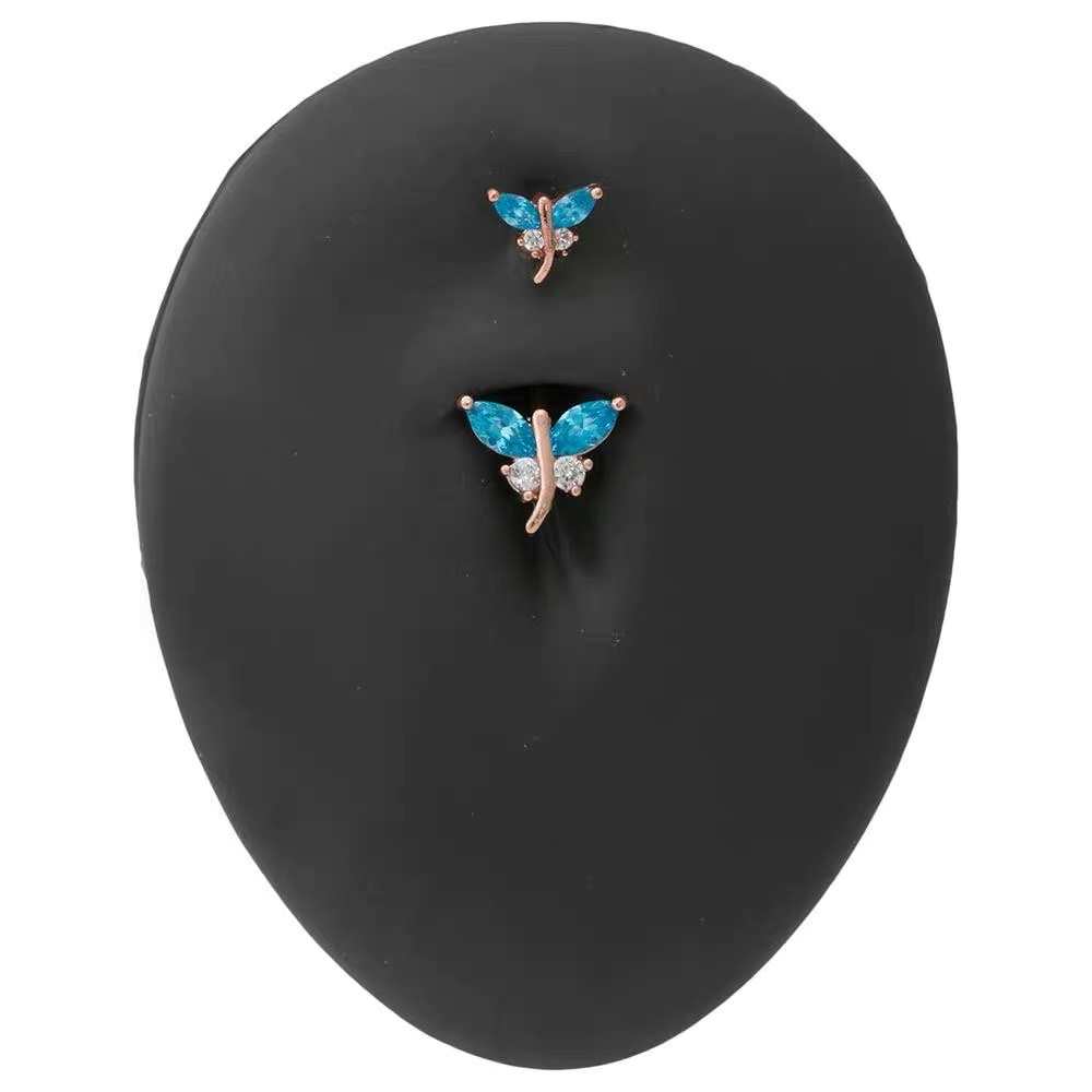 佳倩饰品Bodypiercing韩式欧美不锈钢脐环双蝴蝶脐环白底实物图