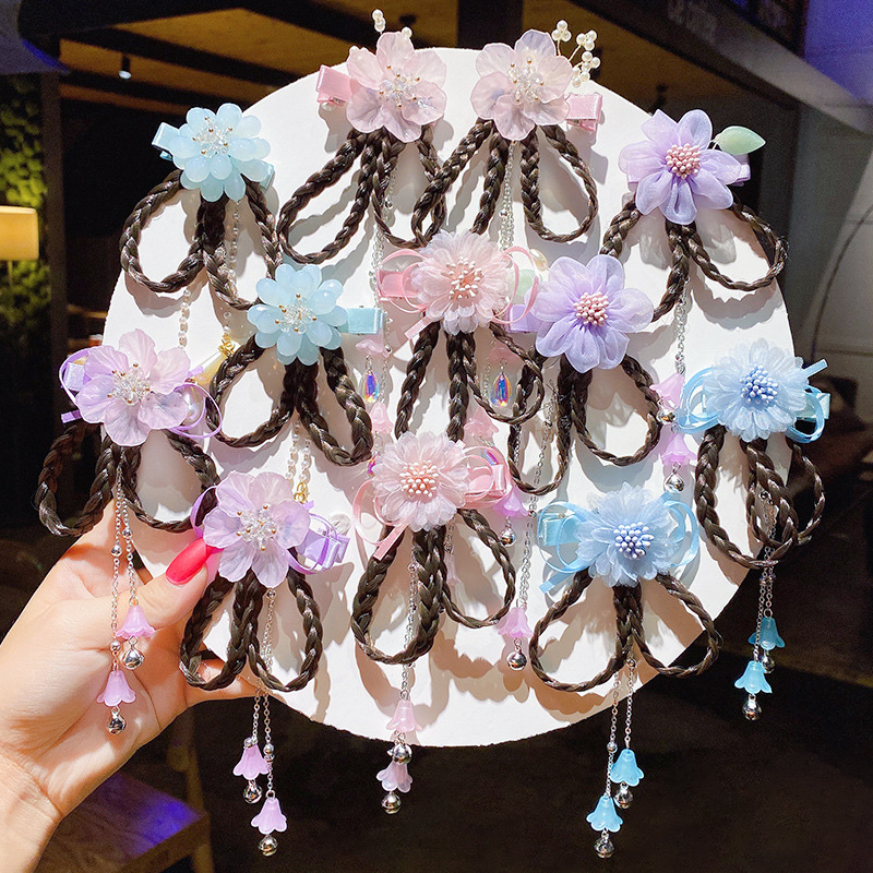Z41 Fruit Crown Princess Children's Wig Hair clip, Cute and adorable headwear, cute Rainbow Wings Unicorn Five-pointed star Net gauze bow wig hair clip, girl princess Trendy girl wig with braid hair band Headwear details Picture