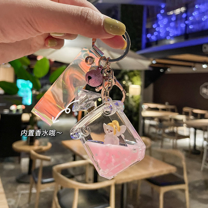 钥匙扣流沙水晶香水液体漂浮卡通玩偶可爱网红ins包香水挂件情侣详情图3