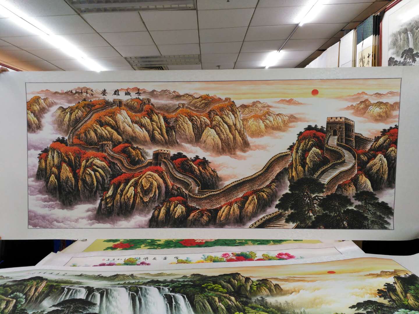 110x280水印印刷山水秋景长城中国画国画装修画大厅客厅传统文化产品图