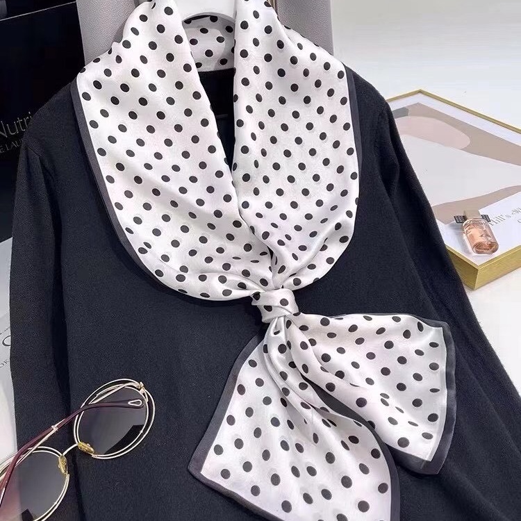 Mulberry Silk Streamers Pure Silk Small Silk Scarf Scarf Scarf Scarf Long Scarf Double Men's And Women's Spring And Summer Ties Korean Collar Ribbon Small White Dot