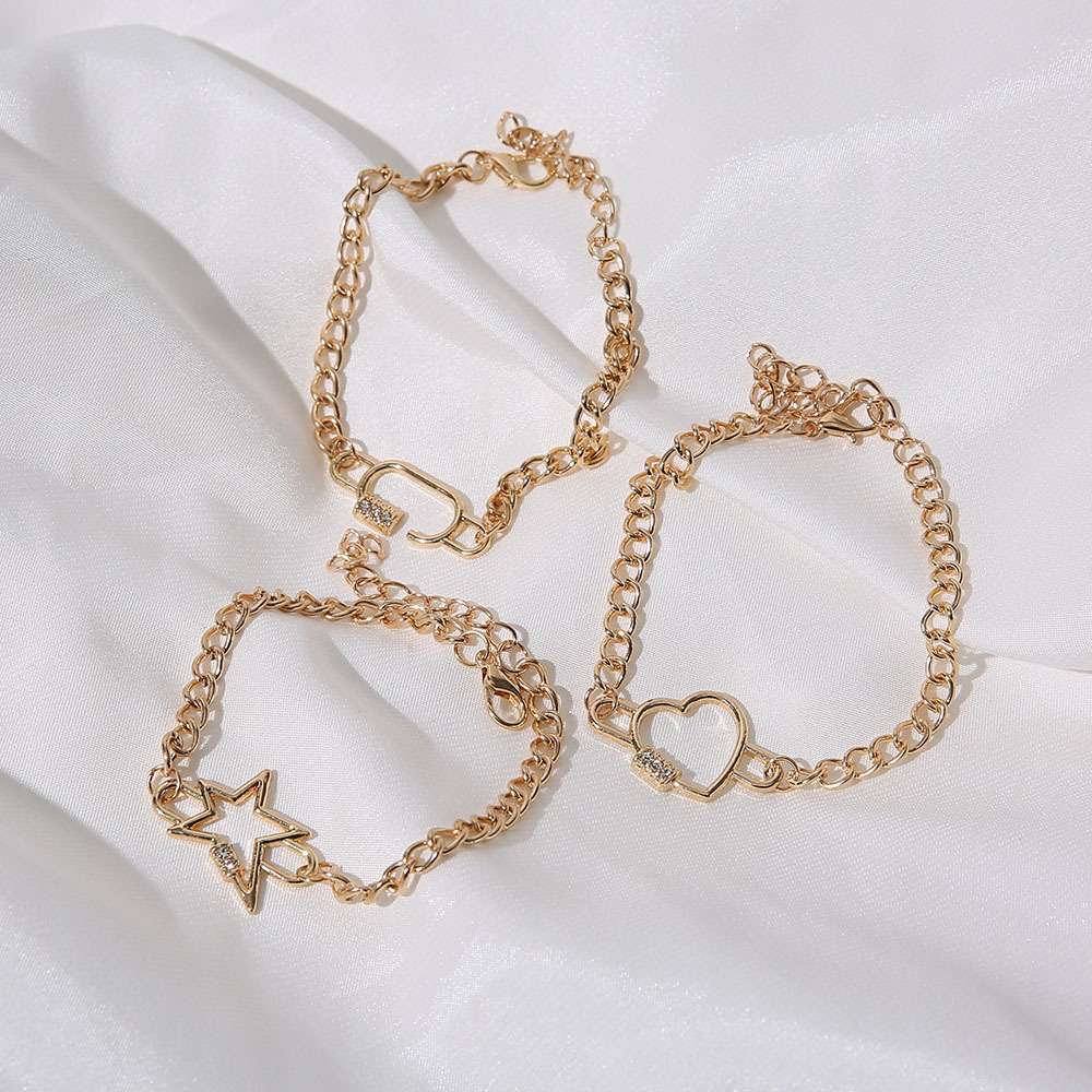 European and American retro and simple design thick chain geometric shape set combination bracelet, fashionable and versatile chain bracelet, women's accessory Specification image