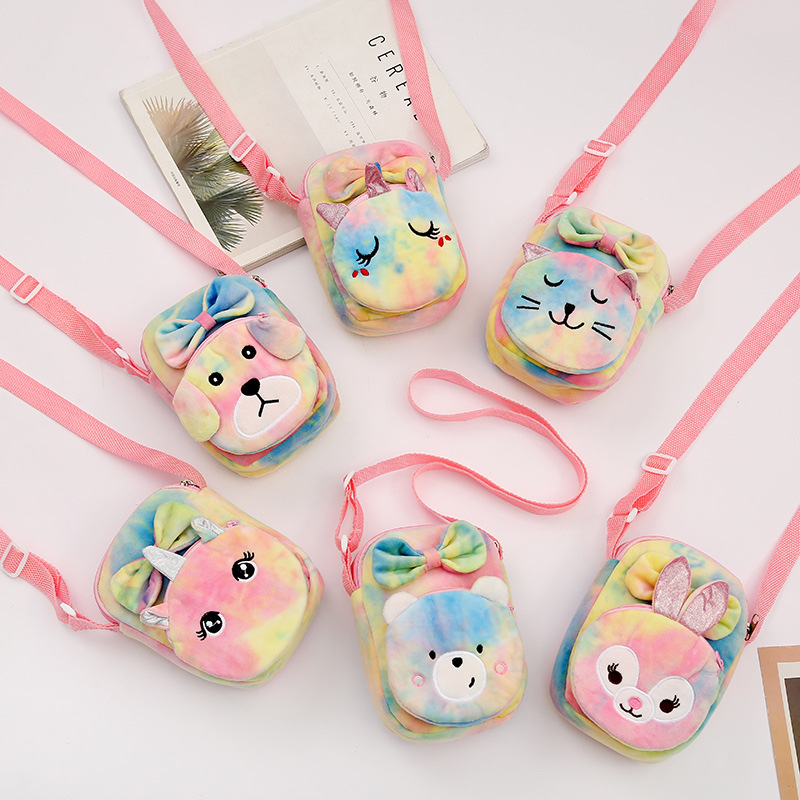 Korean-style girlish tie-dyed unicorn bag, cartoon crossbody bag, storage single-shoulder bag details Picture