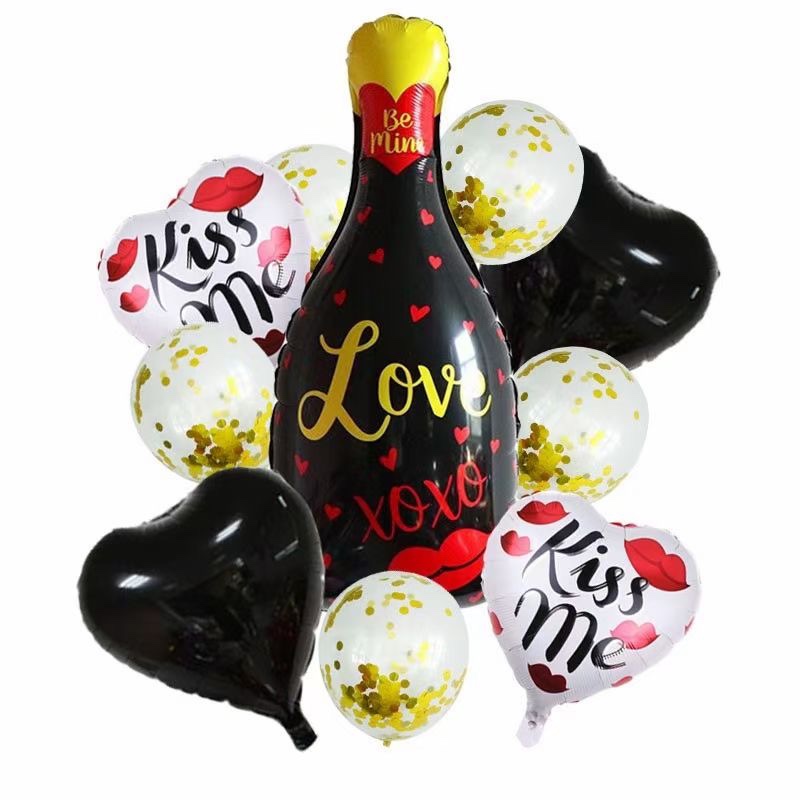 黑色LOVE酒瓶组合10件套装铝膜气球 生日派对节日婚庆各种活动装饰用品 多款可选 可订做图
